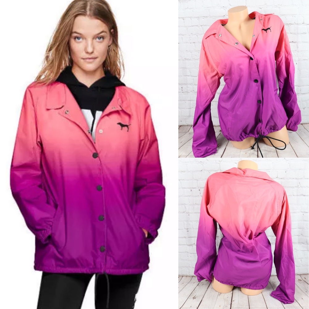 VS PINK coaches Snap Front Ombre Collared Jacket - Picture 1 of 7